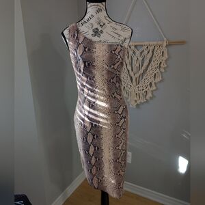 Vintage y2k Bebe snakeskin asymmetrical one shoulder mini dress